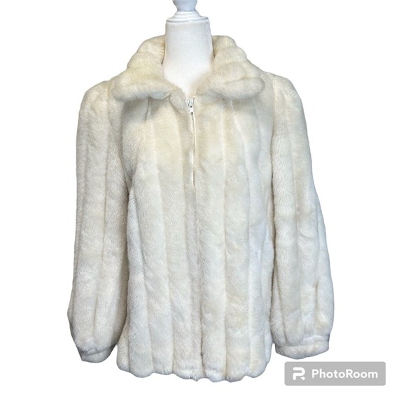 Vintage 80s Jordache Faux Fur Coat |Fully Lined |Size 13/14 Ivory/White USA Made - Picture 1 of 16